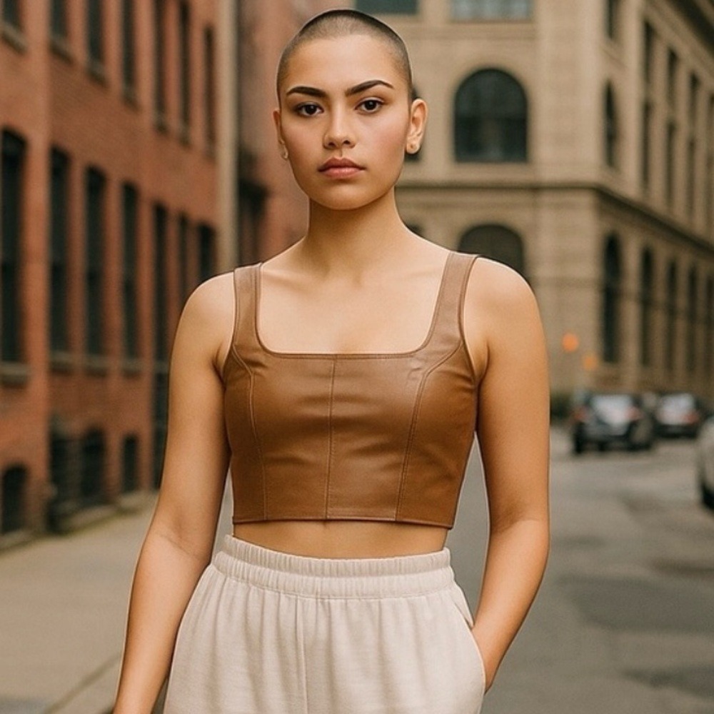 Olive & Oak Faux Leather Tan Cropped Tank Top